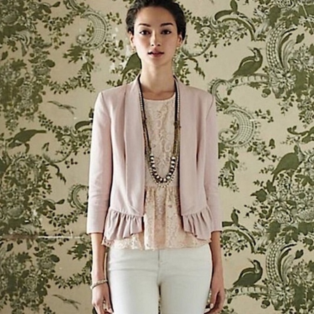 NWT Anthropologie Cartonnier ruffled calin open black blazer career work